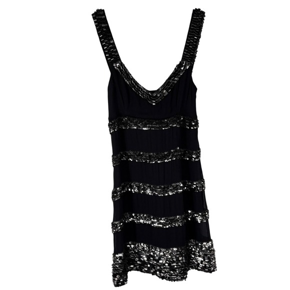 French Connection LBD Black Silver Beads 100% Viscose Mini Dress - Picture 1 of 8